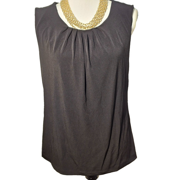 Calvin Klein Womens Black Slinky Pleated Neck Sleeveless Blouse Size 16 - Picture 1 of 5